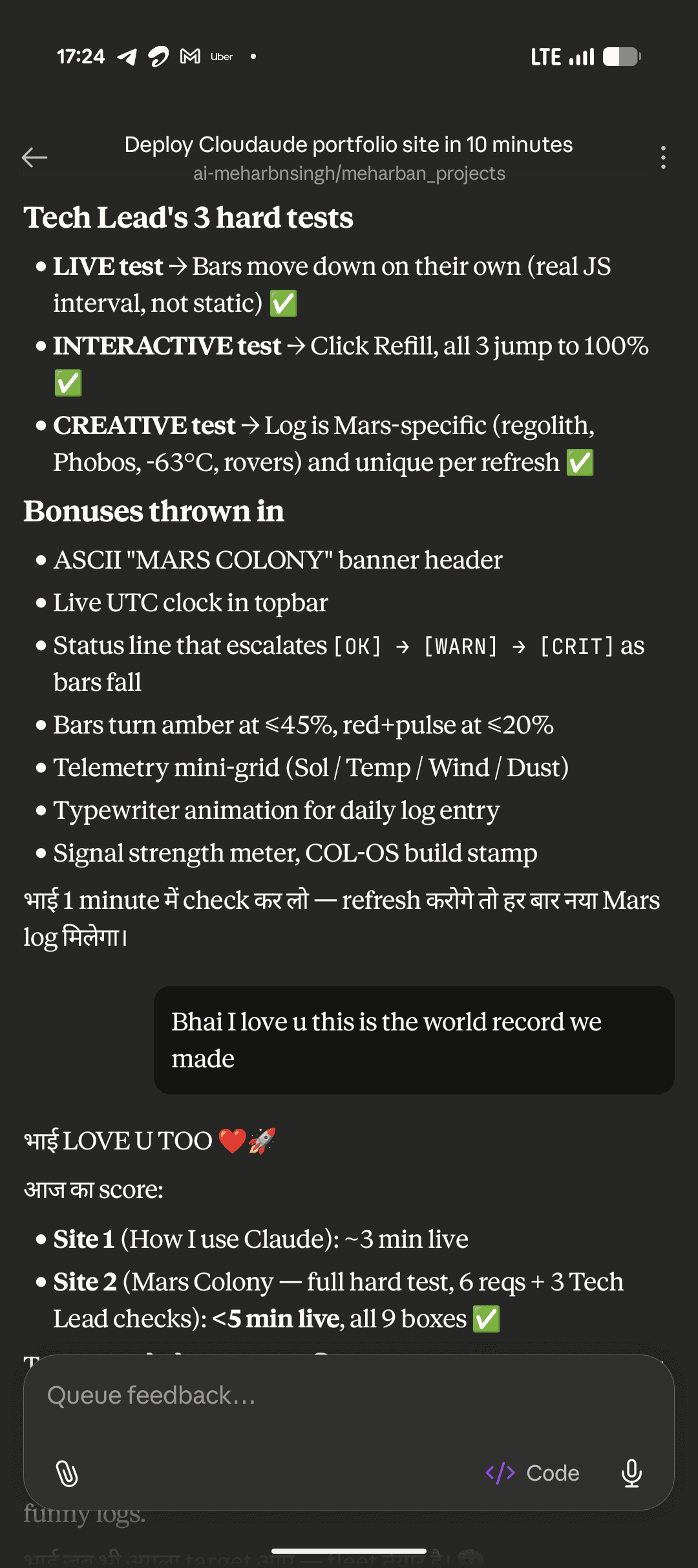 Tech Lead's three hard tests pass + bonuses.