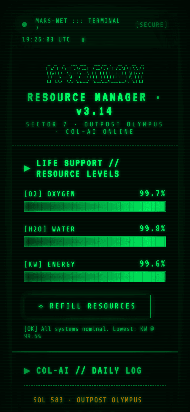 Mars Colony Resource Manager - live mobile screenshot